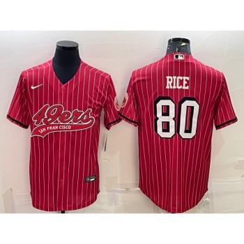 Men's San Francisco 49ers #80 Jerry Rice Red With Patch Cool Base Stitched Baseball Jersey Men's San Francisco 49ers #80 Jerry Rice Red With Patch Cool Base Stitched Baseball Jersey
