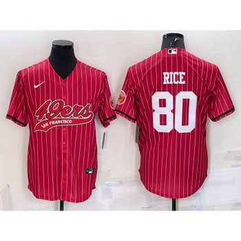 Men's San Francisco 49ers #80 Jerry Rice Red With Patch Cool Base Stitched Baseball Jersey Men's San Francisco 49ers #80 Jerry Rice Red With Patch Cool Base Stitched Baseball Jersey