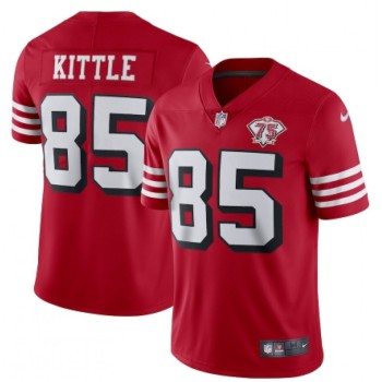 Men's San Francisco 49ers #85 George Kittle 2021 Scarlet 75th Anniversary Vapor Untouchable Alternate Stitched NFL Jersey Men's San Francisco 49ers #85 George Kittle 2021 Scarlet 75th Anniversary Vapor Untouchable Alternate Stitched NFL Jersey