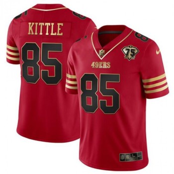Men's San Francisco 49ers #85 George Kittle Red Gold With 75th Anniversary Patch Stitched Jersey Men's San Francisco 49ers #85 George Kittle Red Gold With 75th Anniversary Patch Stitched Jersey
