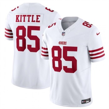 Men's San Francisco 49ers #85 George Kittle White 2023 F.U.S.E. Vapor Untouchable Limited Stitched Football Jersey Men's San Francisco 49ers #85 George Kittle White 2023 F.U.S.E. Vapor Untouchable Limited Stitched Football Jersey