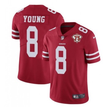 Men's San Francisco 49ers #8 Steve Young 2021 Red 75th Anniversary Vapor Untouchable Stitched NFL Jersey Men's San Francisco 49ers #8 Steve Young 2021 Red 75th Anniversary Vapor Untouchable Stitched NFL Jersey