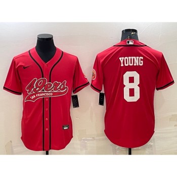 Men's San Francisco 49ers #8 Steve Young Red With Patch Cool Base Stitched Baseball Jersey Men's San Francisco 49ers #8 Steve Young Red With Patch Cool Base Stitched Baseball Jersey