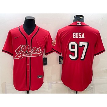 Men's San Francisco 49ers #97 Nick Bosa New Red With Patch Cool Base Stitched Baseball Jersey Men's San Francisco 49ers #97 Nick Bosa New Red With Patch Cool Base Stitched Baseball Jersey