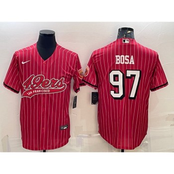 Men's San Francisco 49ers #97 Nick Bosa Red With Patch Cool Base Stitched Baseball Jersey Men's San Francisco 49ers #97 Nick Bosa Red With Patch Cool Base Stitched Baseball Jersey