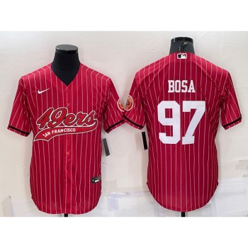 Men's San Francisco 49ers #97 Nick Bosa Red With Patch Cool Base Stitched Baseball Jersey Men's San Francisco 49ers #97 Nick Bosa Red With Patch Cool Base Stitched Baseball Jersey