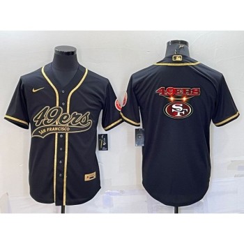 Men's San Francisco 49ers Black Gold Team Big Logo With Patch Cool Base Stitched Baseball Jersey