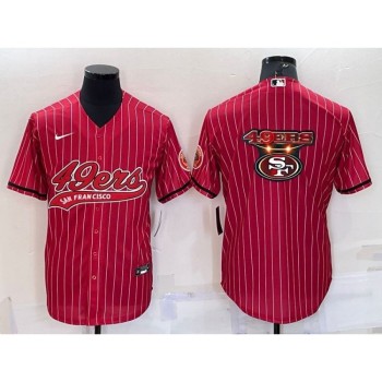 Men's San Francisco 49ers Red Team Big Logo With Patch Cool Base Stitched Baseball Jersey Men's San Francisco 49ers Red Team Big Logo With Patch Cool Base Stitched Baseball Jersey