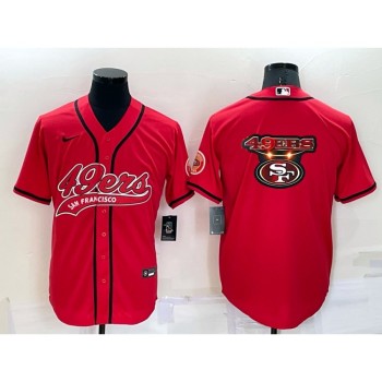 Men's San Francisco 49ers Red Team Big Logo With Patch Cool Base Stitched Baseball Jersey Men's San Francisco 49ers Red Team Big Logo With Patch Cool Base Stitched Baseball Jersey