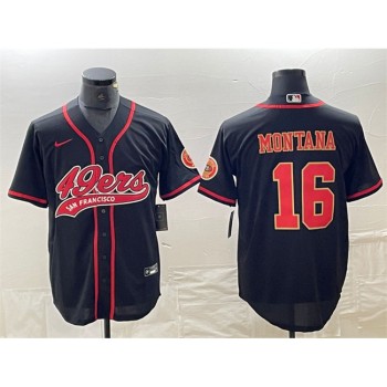 Men's San Francisco 49ers #16 Joe Montana Black With Patch Cool Base Stitched Baseball Jersey