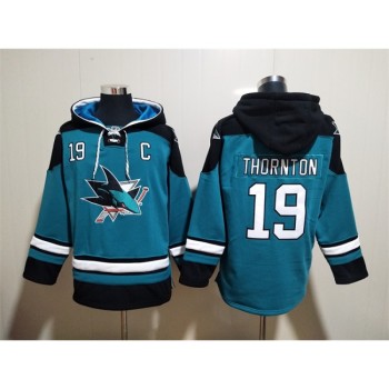 Men's San Jose Sharks #19 Joe Thornton Teal Ageless Must-Have Lace-Up Pullover Hoodie Men's San Jose Sharks #19 Joe Thornton Teal Ageless Must-Have Lace-Up Pullover Hoodie