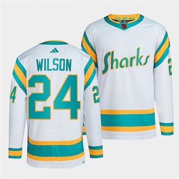 Men's San Jose Sharks #24 Doug Wilson White 2022-23 Reverse Retro Stitched Jersey Men's San Jose Sharks #24 Doug Wilson White 2022-23 Reverse Retro Stitched Jersey