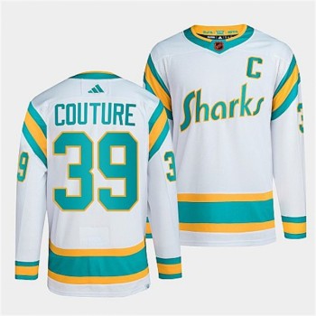 Men's San Jose Sharks #39 Logan Couture White 2022-23 Reverse Retro Stitched Jersey Men's San Jose Sharks #39 Logan Couture White 2022-23 Reverse Retro Stitched Jersey
