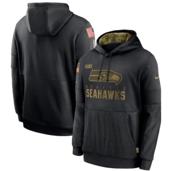Men's Seattle Seahawks 2020 Black Salute to Service Sideline Performance Pullover Hoodie