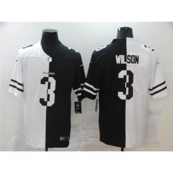 Men's Seattle Seahawks #3 Russell Wilson Black & White Split Limited Stitched Jersey Men's Seattle Seahawks #3 Russell Wilson Black & White Split Limited Stitched Jersey