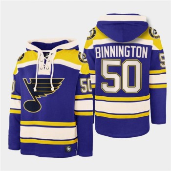 Men's St. Louis Blues #50 Jordan Binnington Blue Ageless Must-Have Lace-Up Pullover Hoodie Men's St. Louis Blues #50 Jordan Binnington Blue Ageless Must-Have Lace-Up Pullover Hoodie