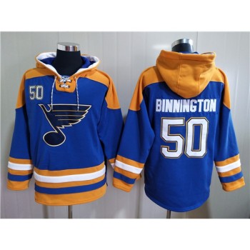 Men's St. Louis Blues #50 Jordan Binnington Blue Ageless Must-Have Lace-Up Pullover Hoodie Men's St. Louis Blues #50 Jordan Binnington Blue Ageless Must-Have Lace-Up Pullover Hoodie