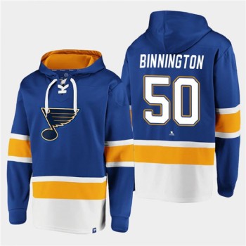 Men's St. Louis Blues #50 Jordan Binnington Blue Ageless Must-Have Lace-Up Pullover Hoodie Men's St. Louis Blues #50 Jordan Binnington Blue Ageless Must-Have Lace-Up Pullover Hoodie
