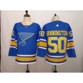 Men's St. Louis Blues #50 Jordan Binnington Blue Stitched NHL Jersey Men's St. Louis Blues #50 Jordan Binnington Blue Stitched NHL Jersey