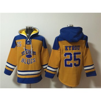Men's St. Louis Blues #25 Jordan Kyrou Yellow Ageless Must-Have Lace-Up Pullover Hoodie Men's St. Louis Blues #25 Jordan Kyrou Yellow Ageless Must-Have Lace-Up Pullover Hoodie