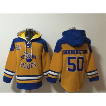 Men's St. Louis Blues #50 Jordan Binnington Yellow Ageless Must-Have Lace-Up Pullover Hoodie Men's St. Louis Blues #50 Jordan Binnington Yellow Ageless Must-Have Lace-Up Pullover Hoodie