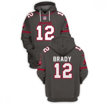 Men's Tampa Bay Buccaneers #12 Tom Brady 2021 Grey Pullover Hoodie Men's Tampa Bay Buccaneers #12 Tom Brady 2021 Grey Pullover Hoodie