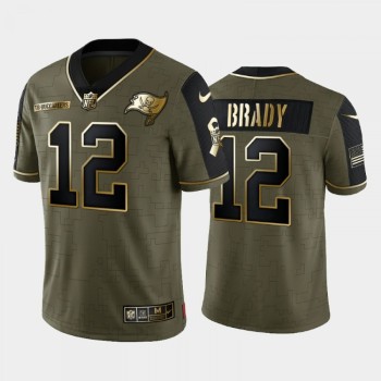 Men's Tampa Bay Buccaneers #12 Tom Brady 2021 Olive Camo Salute To Service Golden Limited Stitched Jersey Men's Tampa Bay Buccaneers #12 Tom Brady 2021 Olive Camo Salute To Service Golden Limited Stitched Jersey