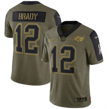Men's Tampa Bay Buccaneers #12 Tom Brady 2021 Olive Salute To Service Limited Stitched Jersey Men's Tampa Bay Buccaneers #12 Tom Brady 2021 Olive Salute To Service Limited Stitched Jersey
