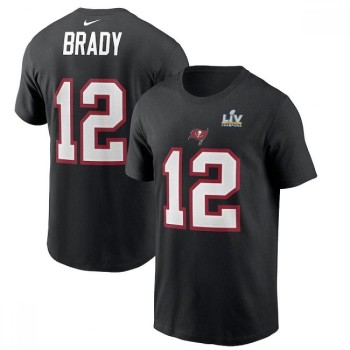 Men's Tampa Bay Buccaneers #12 Tom Brady Black Super Bowl LV NFL T-Shirt Men's Tampa Bay Buccaneers #12 Tom Brady Black Super Bowl LV NFL T-Shirt