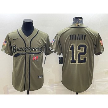 Men's Tampa Bay Buccaneers #12 Tom Brady Olive 2022 Salute To Service Cool Base Stitched Baseball Jersey Men's Tampa Bay Buccaneers #12 Tom Brady Olive 2022 Salute To Service Cool Base Stitched Baseball Jersey