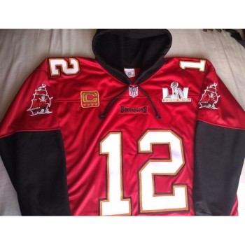 Men's Tampa Bay Buccaneers #12 Tom Brady Red Super Bowl LV With C Patch Pullover Hoodie Men's Tampa Bay Buccaneers #12 Tom Brady Red Super Bowl LV With C Patch Pullover Hoodie