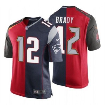 Men's Tampa Bay Buccaneers #12 Tom Brady Red and Navy Split GOAT Stitched Jersey Men's Tampa Bay Buccaneers #12 Tom Brady Red and Navy Split GOAT Stitched Jersey