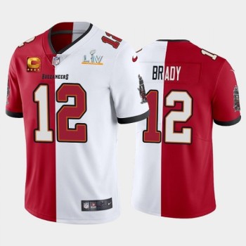 Men's Tampa Bay Buccaneers #12 Tom Brady Tom Brady Super Bowl LV Champions Split Captain Patch Vapor Untouchable Limited Stitched Jersey Men's Tampa Bay Buccaneers #12 Tom Brady Tom Brady Super Bowl LV Champions Split Captain Patch Vapor Untouchable Limited Stitched Jersey
