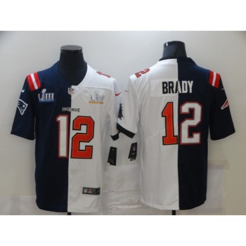 Men's Tampa Bay Buccaneers #12 Tom Brady White Navy Super Bowl Split GOAT Stitched Jersey Men's Tampa Bay Buccaneers #12 Tom Brady White Navy Super Bowl Split GOAT Stitched Jersey