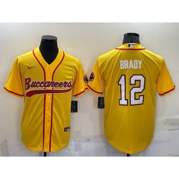 Men's Tampa Bay Buccaneers #12 Tom Brady Yellow Cool Base Stitched Baseball Jersey Men's Tampa Bay Buccaneers #12 Tom Brady Yellow Cool Base Stitched Baseball Jersey