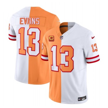 Men's Tampa Bay Buccaneers #13 Mike Evans 2023 F.U.S.E. White/Orange With 4-Star C Patch Split Throwback Limited Stitched Jersey Men's Tampa Bay Buccaneers #13 Mike Evans 2023 F.U.S.E. White/Orange With 4-Star C Patch Split Throwback Limited Stitched Jersey
