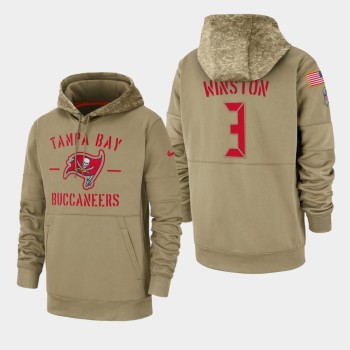 Men's Tampa Bay Buccaneers #3 Jameis Winston Tan 2019 Salute to Service Sideline Therma Pullover Hoodie Men's Tampa Bay Buccaneers #3 Jameis Winston Tan 2019 Salute to Service Sideline Therma Pullover Hoodie