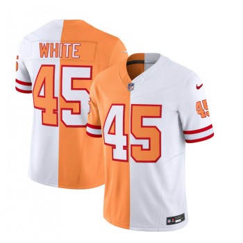 Men's Tampa Bay Buccaneers #45 Devin White 2023 F.U.S.E. White/Orange Split Throwback Limited Stitched Jersey Men's Tampa Bay Buccaneers #45 Devin White 2023 F.U.S.E. White/Orange Split Throwback Limited Stitched Jersey