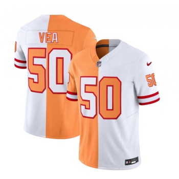 Men's Tampa Bay Buccaneers #50 Vita Vea 2023 F.U.S.E. White/Orange Split Throwback Limited Stitched Jersey Men's Tampa Bay Buccaneers #50 Vita Vea 2023 F.U.S.E. White/Orange Split Throwback Limited Stitched Jersey