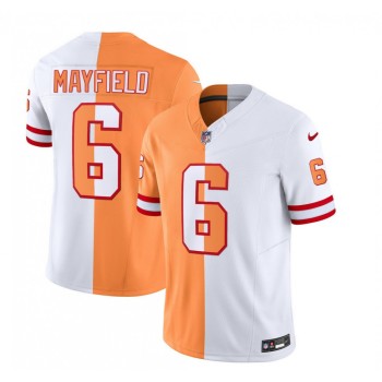 Men's Tampa Bay Buccaneers #6 Baker Mayfield 2023 F.U.S.E. White/Orange Split Throwback Limited Stitched Jersey Men's Tampa Bay Buccaneers #6 Baker Mayfield 2023 F.U.S.E. White/Orange Split Throwback Limited Stitched Jersey