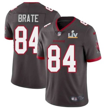Men's Tampa Bay Buccaneers #84 Cameron Brate Grey 2021 Super Bowl LV Limited Stitched Jersey Men's Tampa Bay Buccaneers #84 Cameron Brate Grey 2021 Super Bowl LV Limited Stitched Jersey