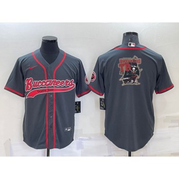 Men's Tampa Bay Buccaneers Grey Team Big Logo With Patch Cool Base Stitched Baseball Jersey