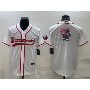 Men's Tampa Bay Buccaneers White Team Big Logo With Patch Cool Base Stitched Baseball Jersey Men's Tampa Bay Buccaneers White Team Big Logo With Patch Cool Base Stitched Baseball Jersey