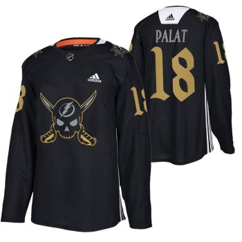 Men's Tampa Bay Lightning #18 Ondrej Palat Black Gasparilla inspired Pirate-themed Warmup Stitched Jersey Men's Tampa Bay Lightning #18 Ondrej Palat Black Gasparilla inspired Pirate-themed Warmup Stitched Jersey