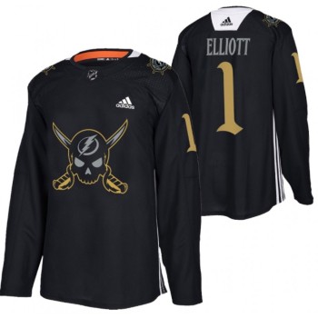 Men's Tampa Bay Lightning #1 Brian Elliott Black Gasparilla inspired Pirate-themed Warmup Stitched Jersey Men's Tampa Bay Lightning #1 Brian Elliott Black Gasparilla inspired Pirate-themed Warmup Stitched Jersey