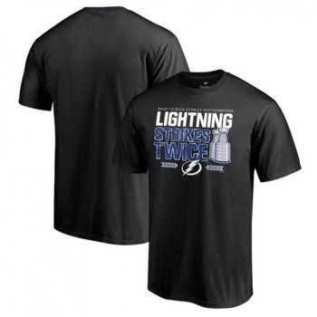Men's Tampa Bay Lightning 2021 Black Stanley Cup Champions Lightning Strikes Twice T-Shirt Men's Tampa Bay Lightning 2021 Black Stanley Cup Champions Lightning Strikes Twice T-Shirt