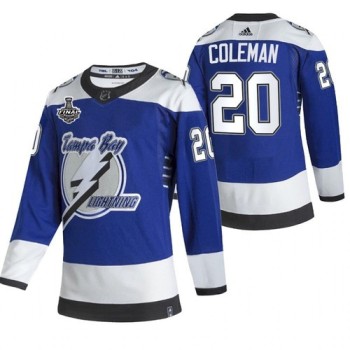 Men's Tampa Bay Lightning #20 Blake Coleman 2021 Blue Stanley Cup Final Bound Reverse Retro Stitched Jersey Men's Tampa Bay Lightning #20 Blake Coleman 2021 Blue Stanley Cup Final Bound Reverse Retro Stitched Jersey