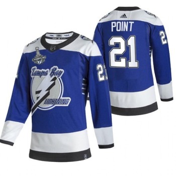 Men's Tampa Bay Lightning #21 Brayden Point 2021 Blue Stanley Cup Champions Reverse Retro Stitched Jersey Men's Tampa Bay Lightning #21 Brayden Point 2021 Blue Stanley Cup Champions Reverse Retro Stitched Jersey