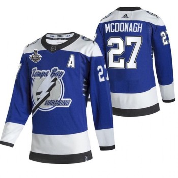 Men's Tampa Bay Lightning #27 Ryan McDonagh 2021 Blue Stanley Cup Final Bound Reverse Retro Stitched Jersey Men's Tampa Bay Lightning #27 Ryan McDonagh 2021 Blue Stanley Cup Final Bound Reverse Retro Stitched Jersey
