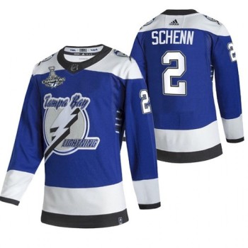 Men's Tampa Bay Lightning #2 Luke Schenn 2021 Blue Stanley Cup Champions Reverse Retro Stitched Jersey Men's Tampa Bay Lightning #2 Luke Schenn 2021 Blue Stanley Cup Champions Reverse Retro Stitched Jersey